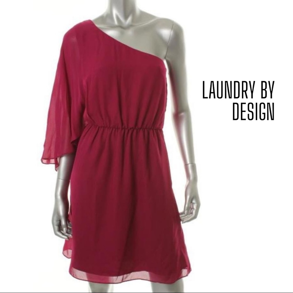 Laundry by Design NEW Red Plum One Shoulder Chiffon Cocktail Dress, 8
